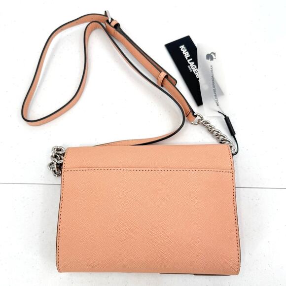 NWT Karl Lagerfeld Paris Connie Peach Leather Crossbody Bag Flap Closure - Picture 2 of 12